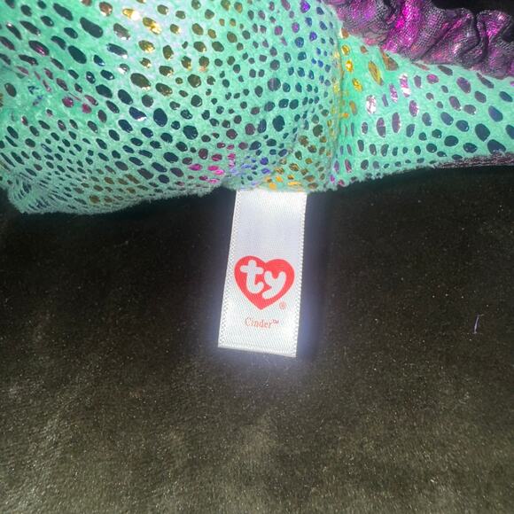 Ty Beanie Boo Cinder Dragon Plush – EUC NWOT – Green & Purple Sparkle - Picture 4 of 4